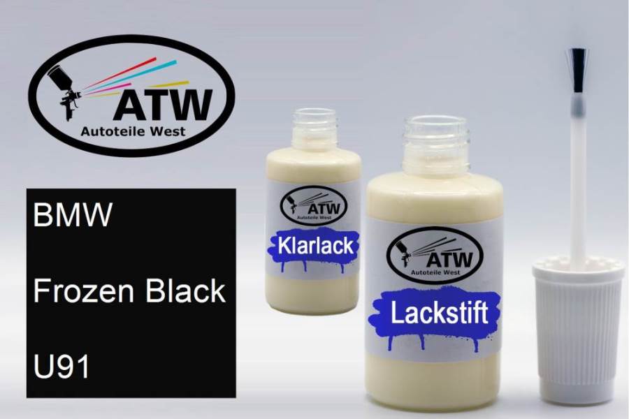 BMW, Frozen Black, U91: 20ml Lackstift + 20ml Klarlack - Set, von ATW Autoteile West.